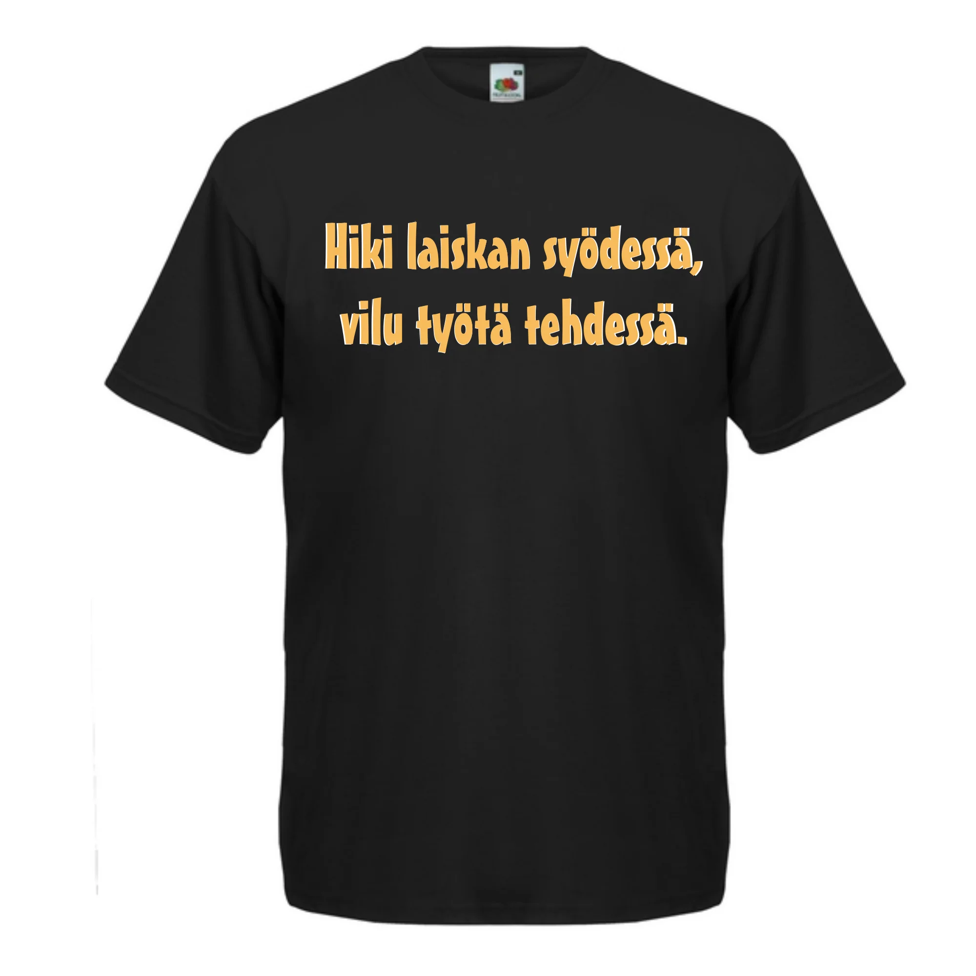 T-PAITA musta - Hiki laiskan syödessä, vilu työtä tehdessä. (5056)