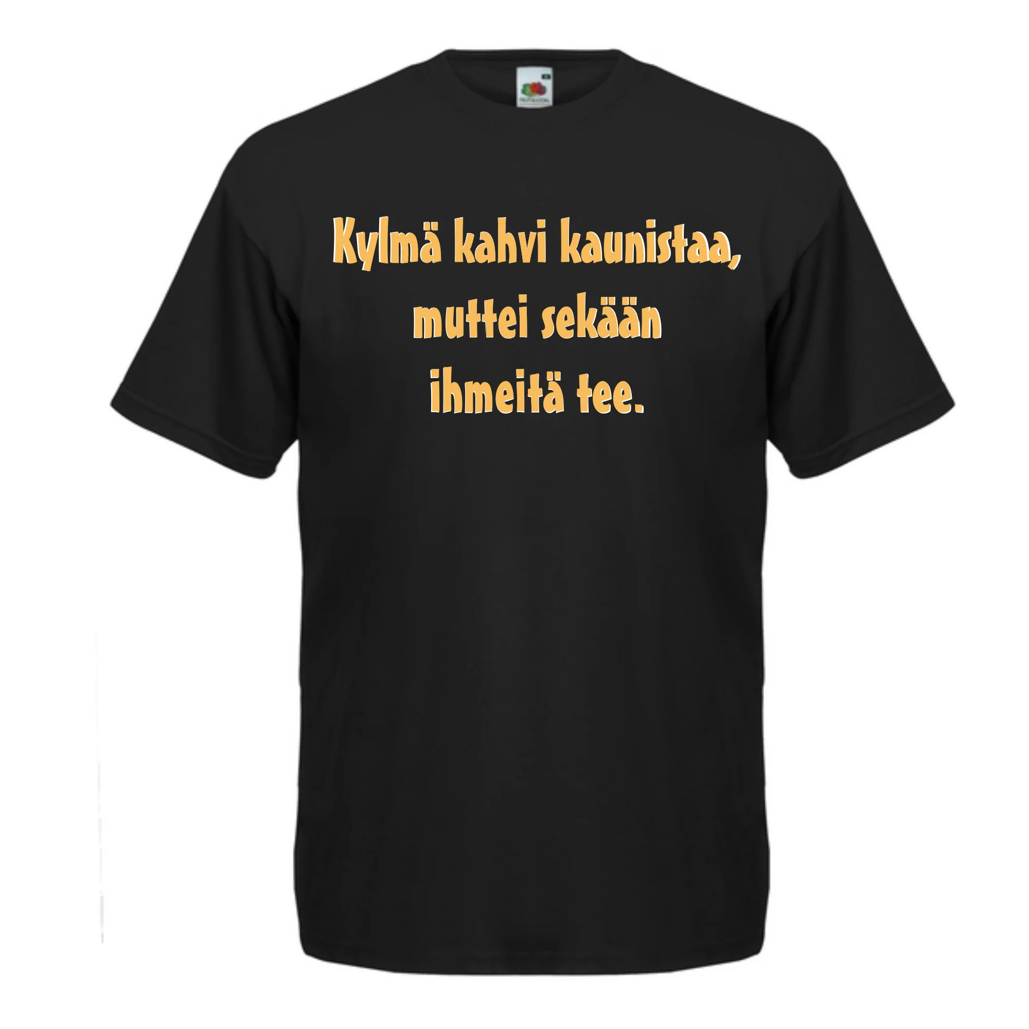 T-PAITA musta - Kylmä kahvi kaunistaa, muttei sekään ihmeitä tee. (5032)