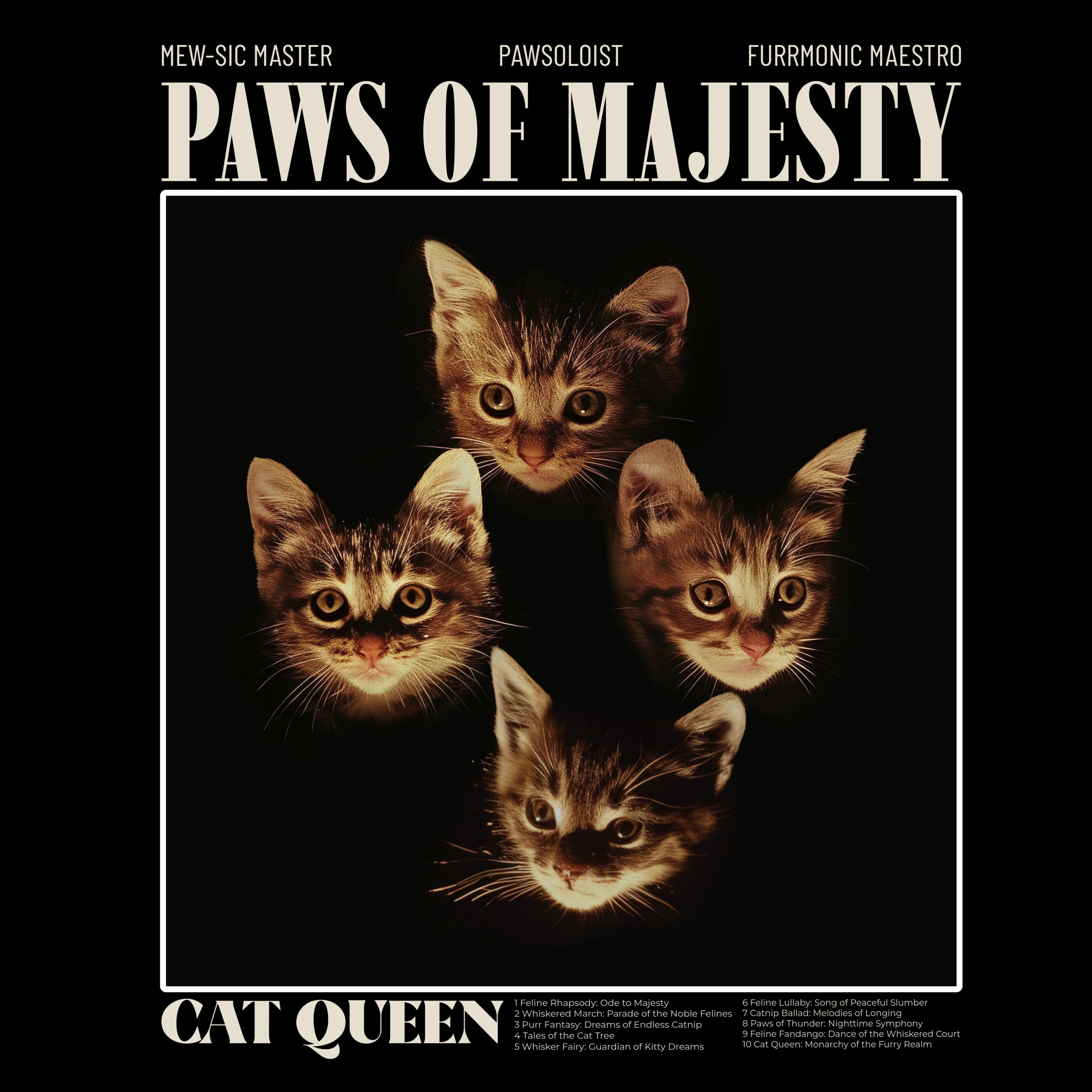 KISSABÄNDI T-PAITA MUSTA - PAWS OF MAJESTY (2932) - Image 2