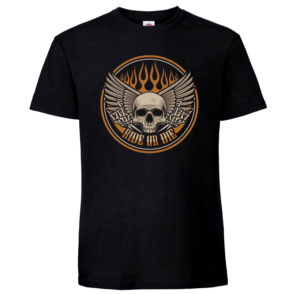 T-PAITA MUSTA - RIDE OR DIE FLAME SKULL (4013) - Image 2