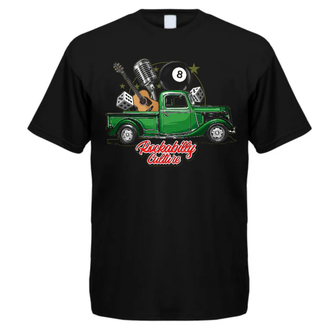 T-PAITA MUSTA - ROCKABILLY CULTURE (GREEN CAR)(00 2173)