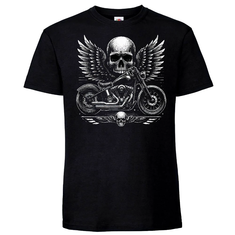T-PAITA MUSTA - SKULL AND BIKE (3100)