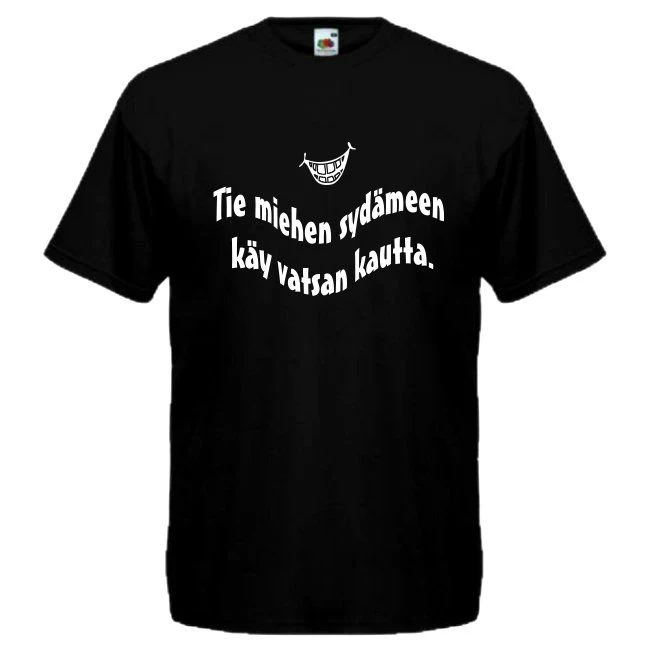 T-PAITA musta - Tie miehen sydämmeen käy vatsan kautta.