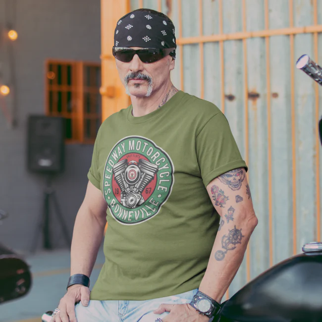 CUSTOM T-PAITA OLIIVI - SPEEDWAY MOTORCYCLE (00 763)